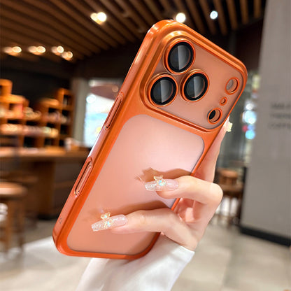 Luxury Frosted Translucent PC Phone Case for Iphone 17 Pro Max / 17 Pro Plating Frame Lens Film Protection Anti-fall Phone Cover