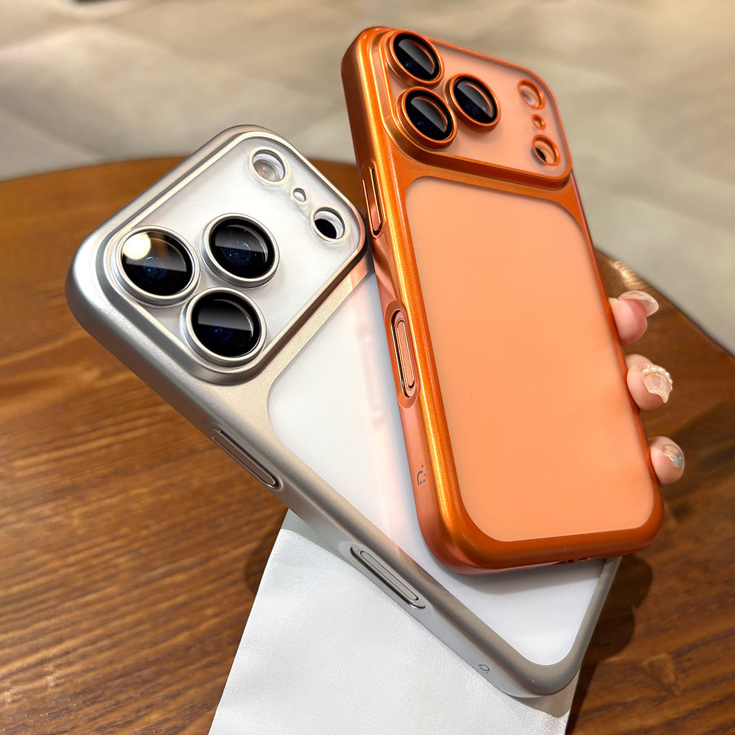 Luxury Frosted Translucent PC Phone Case for Iphone 17 Pro Max / 17 Pro Plating Frame Lens Film Protection Anti-fall Phone Cover