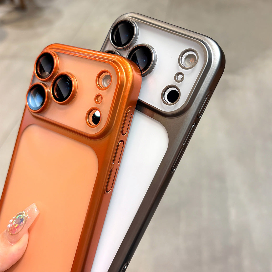 Luxury Frosted Translucent PC Phone Case for Iphone 17 Pro Max / 17 Pro Plating Frame Lens Film Protection Anti-fall Phone Cover