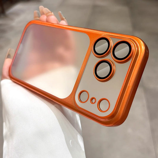 Luxury Frosted Translucent PC Phone Case for Iphone 17 Pro Max / 17 Pro Plating Frame Lens Film Protection Anti-fall Phone Cover