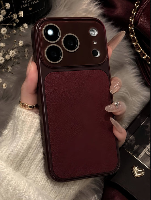 Rich Dark Cherry Leather Texture Premium Case